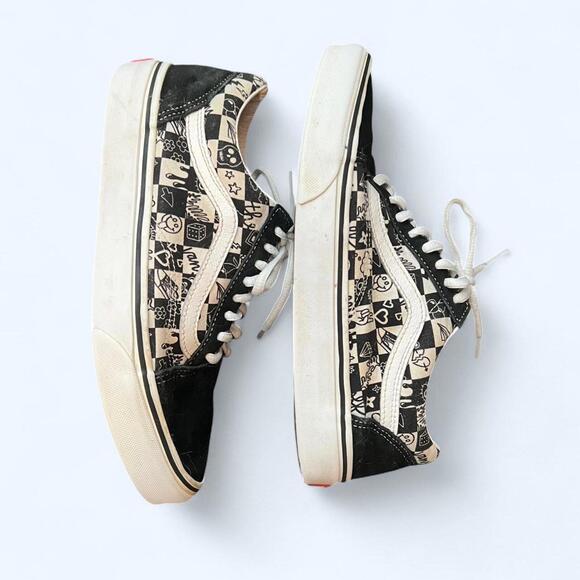 Vintage Y2K Vans Old Skool Doodle Checkerboard Sneakers Men 7 / Women 8.5 - Picture 5 of 8